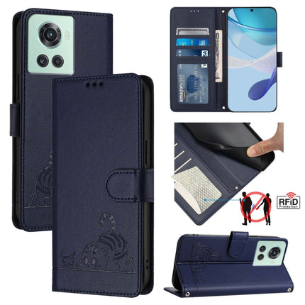 Cat Rat Embossed Pattern RFID Leather Phone Case with Lanyard, For OnePlus 10R / ACE / 10R Prime, For OnePlus Nord CE 2 5G, For OnePlus 10 Pro 5G, For OnePlus Nord N20 5G