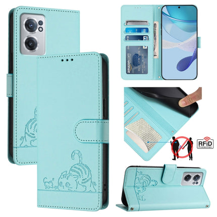 Cat Rat Embossed Pattern RFID Leather Phone Case with Lanyard, For OnePlus 10R / ACE / 10R Prime, For OnePlus Nord CE 2 5G, For OnePlus 10 Pro 5G, For OnePlus Nord N20 5G