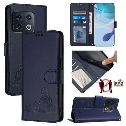 Cat Rat Embossed Pattern RFID Leather Phone Case with Lanyard, For OnePlus 10R / ACE / 10R Prime, For OnePlus Nord CE 2 5G, For OnePlus 10 Pro 5G, For OnePlus Nord N20 5G