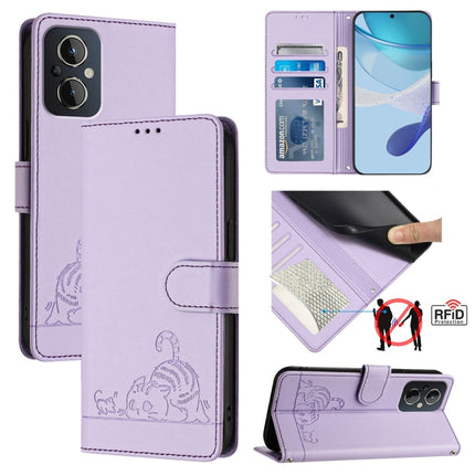 Cat Rat Embossed Pattern RFID Leather Phone Case with Lanyard, For OnePlus 10R / ACE / 10R Prime, For OnePlus Nord CE 2 5G, For OnePlus 10 Pro 5G, For OnePlus Nord N20 5G