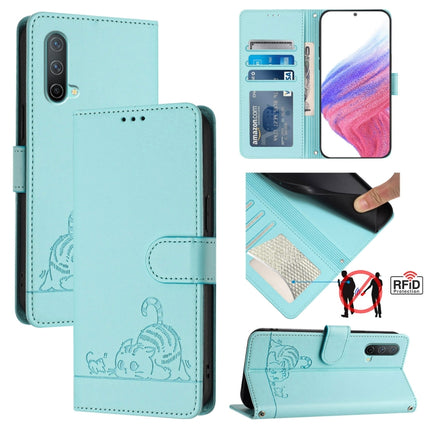 Cat Rat Embossed Pattern RFID Leather Phone Case with Lanyard, For OnePlus Nord CE 5G, For OnePlus Nord 2, For OnePlus 9 Pro, For OnePlus 9