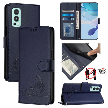 Cat Rat Embossed Pattern RFID Leather Phone Case with Lanyard, For OnePlus Nord CE 5G, For OnePlus Nord 2, For OnePlus 9 Pro, For OnePlus 9