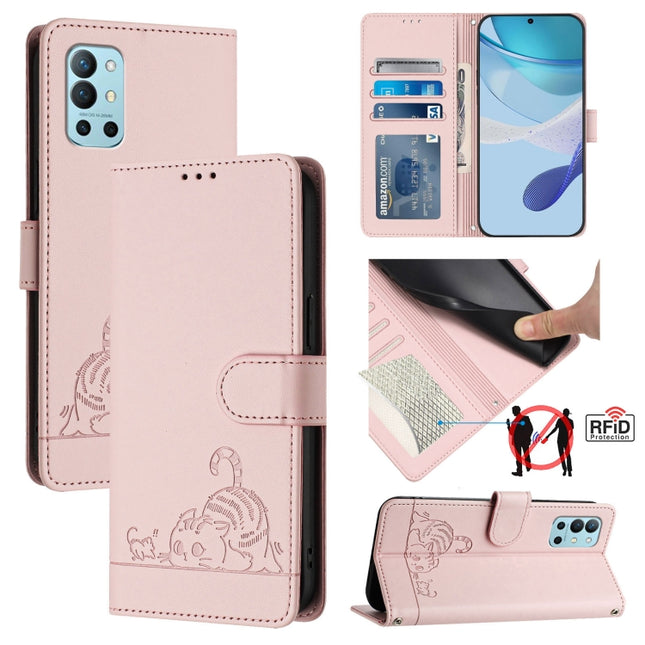 Cat Rat Embossed Pattern RFID Leather Phone Case with Lanyard, For OnePlus Nord N10 5G, For OnePlus 9R / 8T