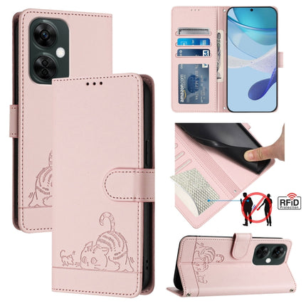 Cat Rat Embossed Pattern RFID Leather Phone Case with Lanyard, For OnePlus Nord CE3 5G India, For OnePlus Nord N30, For OnePlus Nord CE 3 Lite 5G, For OnePlus Ace 2V / Nord 3