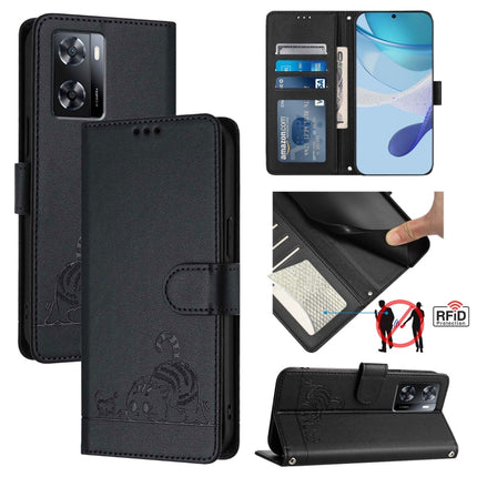 Cat Rat Embossed Pattern RFID Leather Phone Case with Lanyard, For OnePlus Nord N20 SE 4G Global, For OnePlus 10T 5G Global, ForFor OnePlus Nord 2T, For OnePlus Nord CE 2 Lite