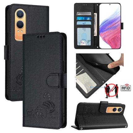 Cat Rat Embossed Pattern RFID Leather Phone Case with Lanyard, For OnePlus Nord 4 5G, For OnePlus Nord 4 5G Global, For OnePlus Nord CE4 Lite, For OnePlus Nord 2 Lite