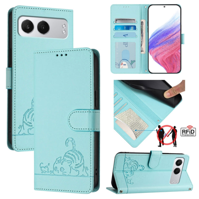 Cat Rat Embossed Pattern RFID Leather Phone Case with Lanyard, For OnePlus Nord 4 5G, For OnePlus Nord 4 5G Global, For OnePlus Nord CE4 Lite, For OnePlus Nord 2 Lite