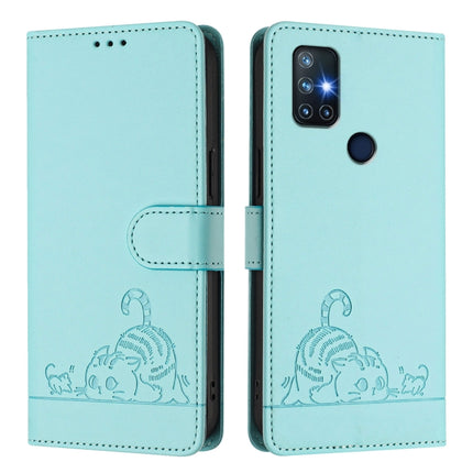 Cat Rat Embossed Pattern RFID Leather Phone Case with Lanyard, For OnePlus Nord N10 5G, For OnePlus 9R / 8T