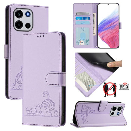 Cat Rat Embossed Pattern RFID Leather Phone Case with Lanyard, For OnePlus Turbo 6X Pro 5G, For OnePlus Turbo 6 / Turbo 6V, For OnePlus Ace 5 Ultra, For OnePlus Ace 5 Racing