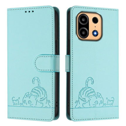 Cat Rat Embossed Pattern RFID Leather Phone Case with Lanyard, For OnePlus Turbo 6X Pro 5G, For OnePlus Turbo 6 / Turbo 6V, For OnePlus Ace 5 Ultra, For OnePlus Ace 5 Racing