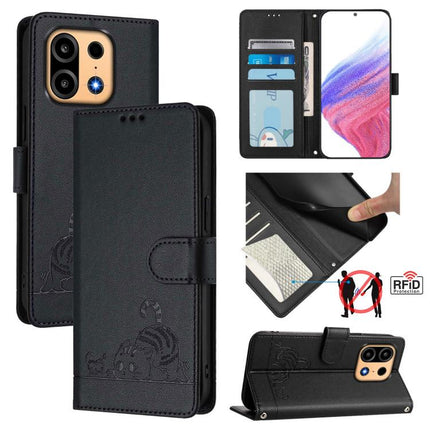Cat Rat Embossed Pattern RFID Leather Phone Case with Lanyard, For OnePlus Turbo 6X Pro 5G, For OnePlus Turbo 6 / Turbo 6V, For OnePlus Ace 5 Ultra, For OnePlus Ace 5 Racing