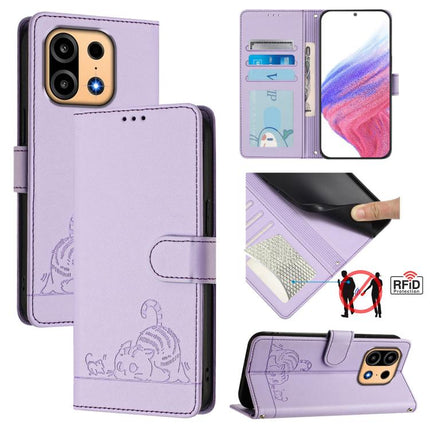 Cat Rat Embossed Pattern RFID Leather Phone Case with Lanyard, For OnePlus Turbo 6X Pro 5G, For OnePlus Turbo 6 / Turbo 6V, For OnePlus Ace 5 Ultra, For OnePlus Ace 5 Racing