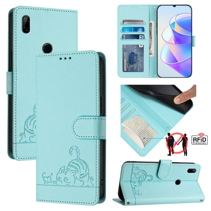 Cat Rat Embossed Pattern RFID Leather Phone Case with Lanyard, For Honor 20 4G/20 Pro 4G/20S 4G, For Honor 9X 4G Global