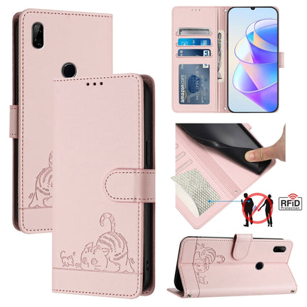 Cat Rat Embossed Pattern RFID Leather Phone Case with Lanyard, For Honor 20 4G/20 Pro 4G/20S 4G, For Honor 9X 4G Global