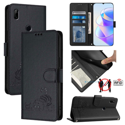 Cat Rat Embossed Pattern RFID Leather Phone Case with Lanyard, For Honor 20 4G/20 Pro 4G/20S 4G, For Honor 9X 4G Global