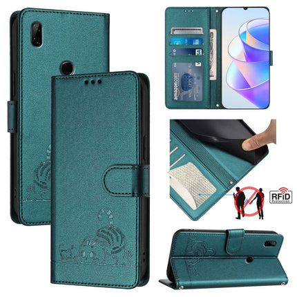 Cat Rat Embossed Pattern RFID Leather Phone Case with Lanyard, For Honor 20 4G/20 Pro 4G/20S 4G, For Honor 9X 4G Global