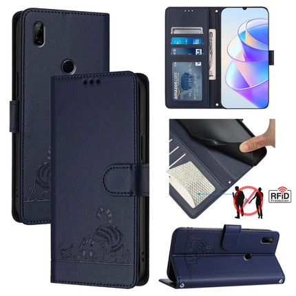 Cat Rat Embossed Pattern RFID Leather Phone Case with Lanyard, For Honor 20 4G/20 Pro 4G/20S 4G, For Honor 9X 4G Global