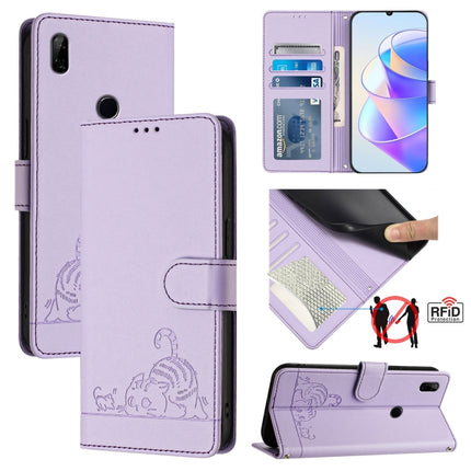 Cat Rat Embossed Pattern RFID Leather Phone Case with Lanyard, For Honor 20 4G/20 Pro 4G/20S 4G, For Honor 9X 4G Global