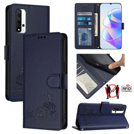 Cat Rat Embossed Pattern RFID Leather Phone Case with Lanyard, For Honor 20 4G/20 Pro 4G/20S 4G, For Honor 9X 4G Global