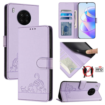 Cat Rat Embossed Pattern RFID Leather Phone Case with Lanyard, For Honor 60 5G, For Honor 50 Lite, For Honor 50 Pro, For Honor 50 SE