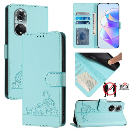Cat Rat Embossed Pattern RFID Leather Phone Case with Lanyard, For Honor 60 5G, For Honor 50 Lite, For Honor 50 Pro, For Honor 50 SE