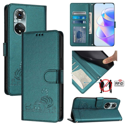 Cat Rat Embossed Pattern RFID Leather Phone Case with Lanyard, For Honor 60 5G, For Honor 50 Lite, For Honor 50 Pro, For Honor 50 SE