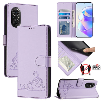 Cat Rat Embossed Pattern RFID Leather Phone Case with Lanyard, For Honor 60 5G, For Honor 50 Lite, For Honor 50 Pro, For Honor 50 SE