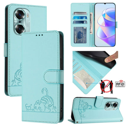 Cat Rat Embossed Pattern RFID Leather Phone Case with Lanyard, For Honor 60 5G, For Honor 50 Lite, For Honor 50 Pro, For Honor 50 SE