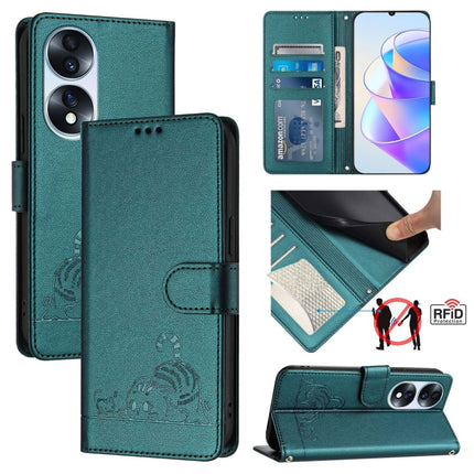 Cat Rat Embossed Pattern RFID Leather Phone Case with Lanyard, For Honor X30 5G/X9 5G/X9 4G, For Honor X40i 5G, For Honor 70 Pro 5G, For Honor 70 5G
