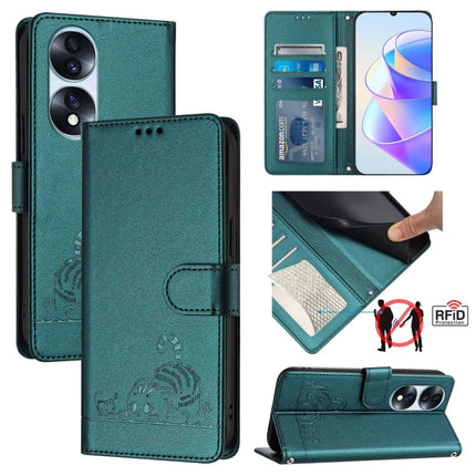 Cat Rat Embossed Pattern RFID Leather Phone Case with Lanyard, For Honor X30 5G/X9 5G/X9 4G, For Honor X40i 5G, For Honor 70 Pro 5G, For Honor 70 5G