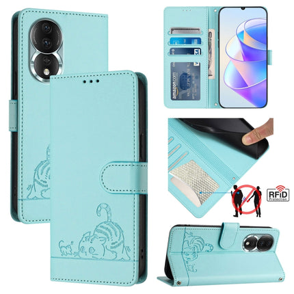 Cat Rat Embossed Pattern RFID Leather Phone Case with Lanyard, For Honor X40 5G/X9a 5G/Magic5 Lite, For Honor 80 GT 5G, For Honor 80 5G, For Honor X8 5G Global/X6 4G Global
