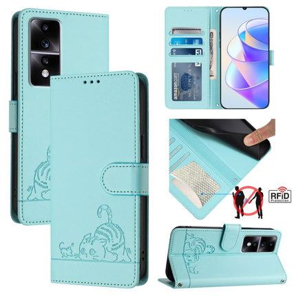 Cat Rat Embossed Pattern RFID Leather Phone Case with Lanyard, For Honor X40 5G/X9a 5G/Magic5 Lite, For Honor 80 GT 5G, For Honor 80 5G, For Honor X8 5G Global/X6 4G Global