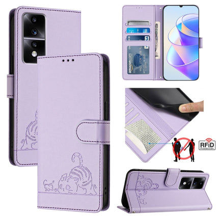 Cat Rat Embossed Pattern RFID Leather Phone Case with Lanyard, For Honor X40 5G/X9a 5G/Magic5 Lite, For Honor 80 GT 5G, For Honor 80 5G, For Honor X8 5G Global/X6 4G Global