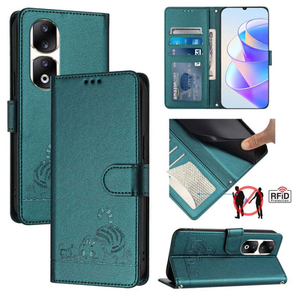 Cat Rat Embossed Pattern RFID Leather Phone Case with Lanyard, For Honor X6a 4G, For Honor 70 Lite 5G Global/X6s 4G Global, For Honor 90 Lite 5G/X50i 5G, For Honor 90 Pro 5G