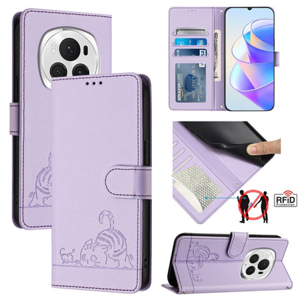Cat Rat Embossed Pattern RFID Leather Phone Case with Lanyard, For Honor X6b, For Honor 200, For Honor 200 Pro, For Honor Magic6 Pro 5G Global