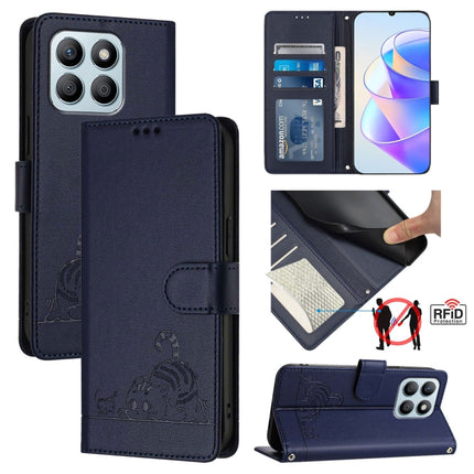 Cat Rat Embossed Pattern RFID Leather Phone Case with Lanyard, For Honor X6a 4G, For Honor 70 Lite 5G Global/X6s 4G Global, For Honor 90 Lite 5G/X50i 5G, For Honor 90 Pro 5G