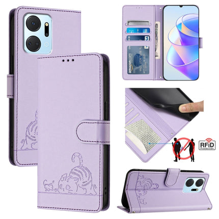 Cat Rat Embossed Pattern RFID Leather Phone Case with Lanyard, For Honor 90 5G, For Honor X7a 4G/Play7T 5G, For Honor Magic5 Pro, For Honor X8a 5G Global