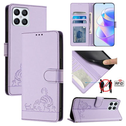 Cat Rat Embossed Pattern RFID Leather Phone Case with Lanyard, For Honor Play6T Pro 5G, For Honor X8 4G/X30i 5G, For Honor 60 SE 5G, For Honor 60 Pro 5G