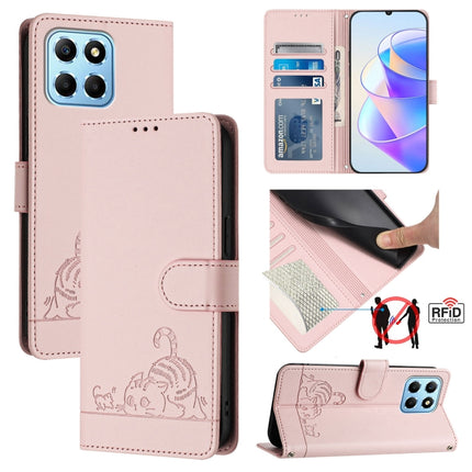Cat Rat Embossed Pattern RFID Leather Phone Case with Lanyard, For Honor 90 5G, For Honor X7a 4G/Play7T 5G, For Honor Magic5 Pro, For Honor X8a 5G Global