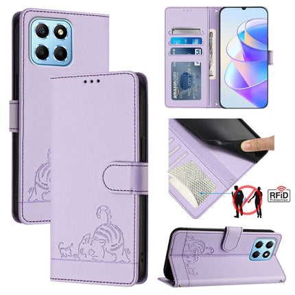 Cat Rat Embossed Pattern RFID Leather Phone Case with Lanyard, For Honor 90 5G, For Honor X7a 4G/Play7T 5G, For Honor Magic5 Pro, For Honor X8a 5G Global