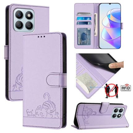 Cat Rat Embossed Pattern RFID Leather Phone Case with Lanyard, For Honor Magic6 5G Global, For Honor X8b 4G Global, For Honor Magic6 Lite 5G Global, For Honor X9b 5G Global