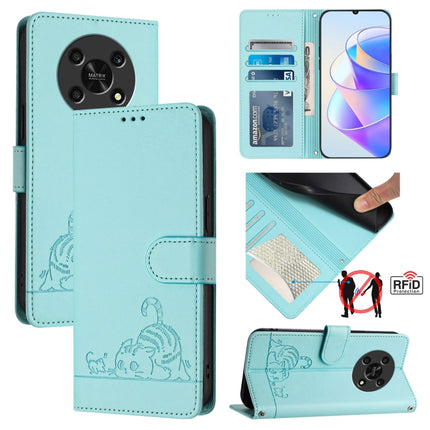 Cat Rat Embossed Pattern RFID Leather Phone Case with Lanyard, For Honor X30 5G/X9 5G/X9 4G, For Honor X40i 5G, For Honor 70 Pro 5G, For Honor 70 5G