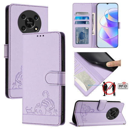 Cat Rat Embossed Pattern RFID Leather Phone Case with Lanyard, For Honor X30 5G/X9 5G/X9 4G, For Honor X40i 5G, For Honor 70 Pro 5G, For Honor 70 5G