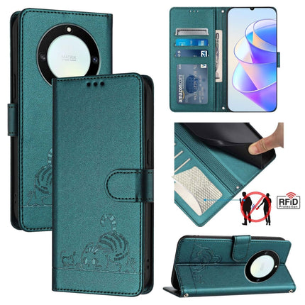 Cat Rat Embossed Pattern RFID Leather Phone Case with Lanyard, For Honor X40 5G/X9a 5G/Magic5 Lite, For Honor 80 GT 5G, For Honor 80 5G, For Honor X8 5G Global/X6 4G Global