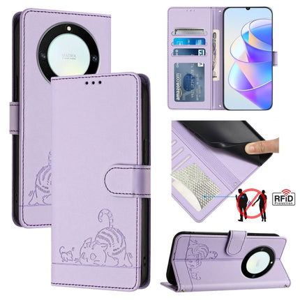 Cat Rat Embossed Pattern RFID Leather Phone Case with Lanyard, For Honor X40 5G/X9a 5G/Magic5 Lite, For Honor 80 GT 5G, For Honor 80 5G, For Honor X8 5G Global/X6 4G Global