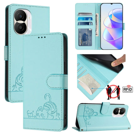 Cat Rat Embossed Pattern RFID Leather Phone Case with Lanyard, For Honor X30 5G/X9 5G/X9 4G, For Honor X40i 5G, For Honor 70 Pro 5G, For Honor 70 5G