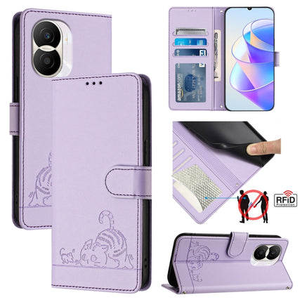 Cat Rat Embossed Pattern RFID Leather Phone Case with Lanyard, For Honor X30 5G/X9 5G/X9 4G, For Honor X40i 5G, For Honor 70 Pro 5G, For Honor 70 5G
