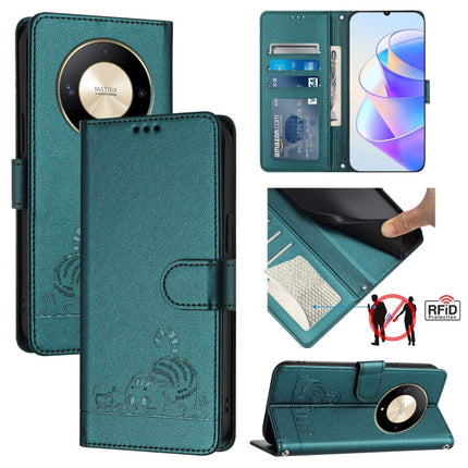 Cat Rat Embossed Pattern RFID Leather Phone Case with Lanyard, For Honor Magic6 5G Global, For Honor X8b 4G Global, For Honor Magic6 Lite 5G Global, For Honor X9b 5G Global
