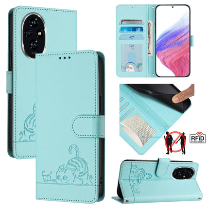 Cat Rat Embossed Pattern RFID Leather Phone Case with Lanyard, For Honor X6b, For Honor 200, For Honor 200 Pro, For Honor Magic6 Pro 5G Global