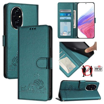 Cat Rat Embossed Pattern RFID Leather Phone Case with Lanyard, For Honor X6b, For Honor 200, For Honor 200 Pro, For Honor Magic6 Pro 5G Global